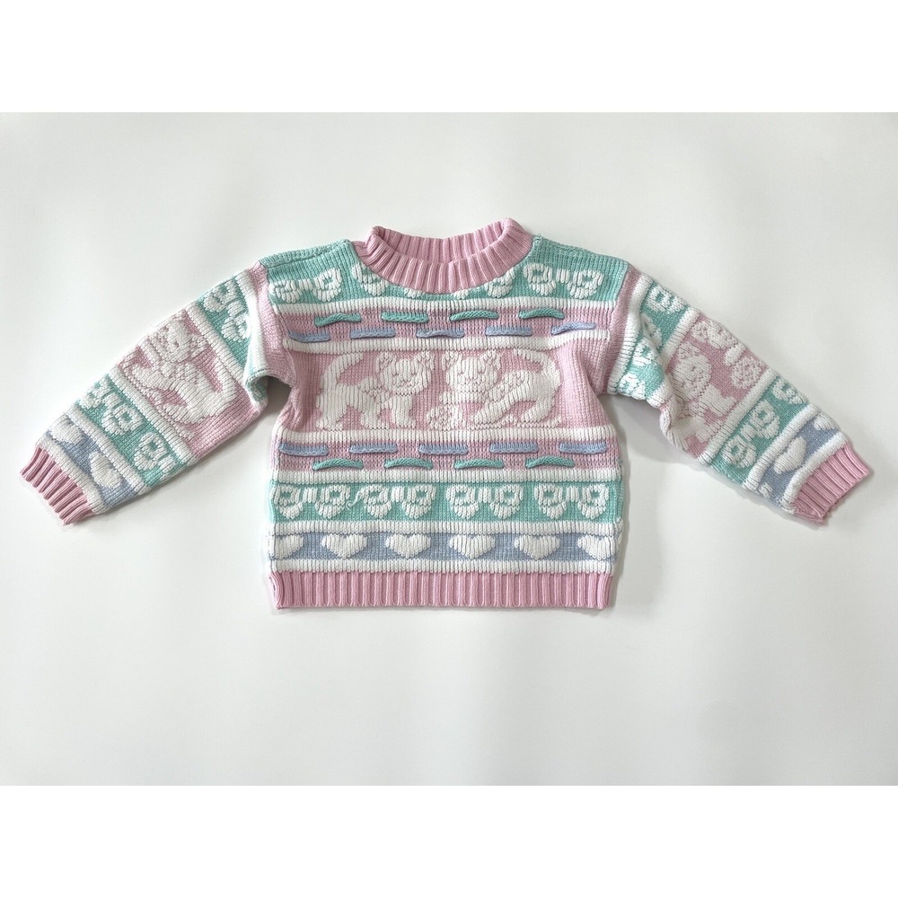 Vintage Toddler Kids Cats Hearts Bows Knit Sweater Arielle USA Made‎ SUPER RARE